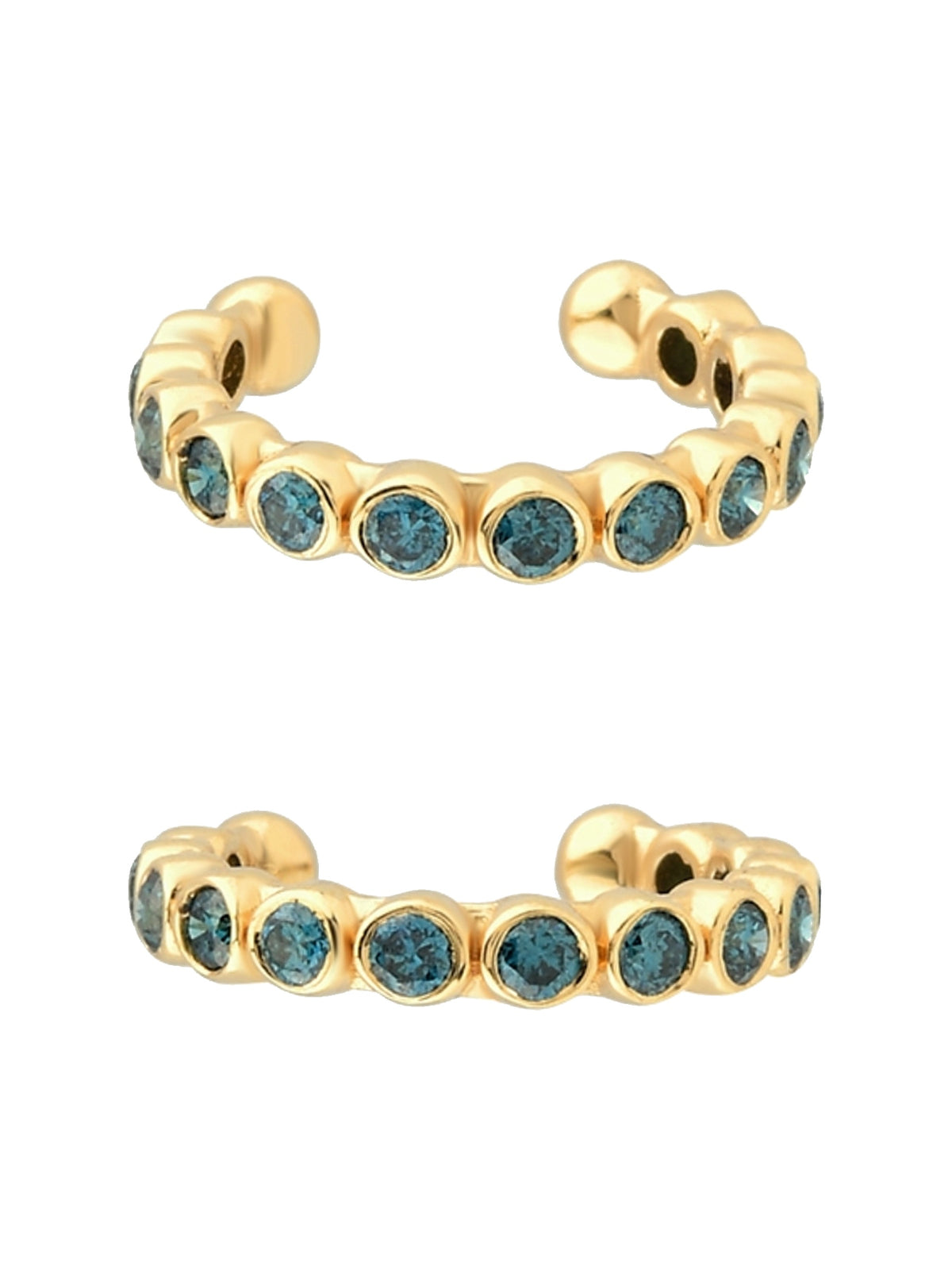 18k gold stacking earcuff with blue diamond and stackable and no piercing required | MIREL Fine Jewelry