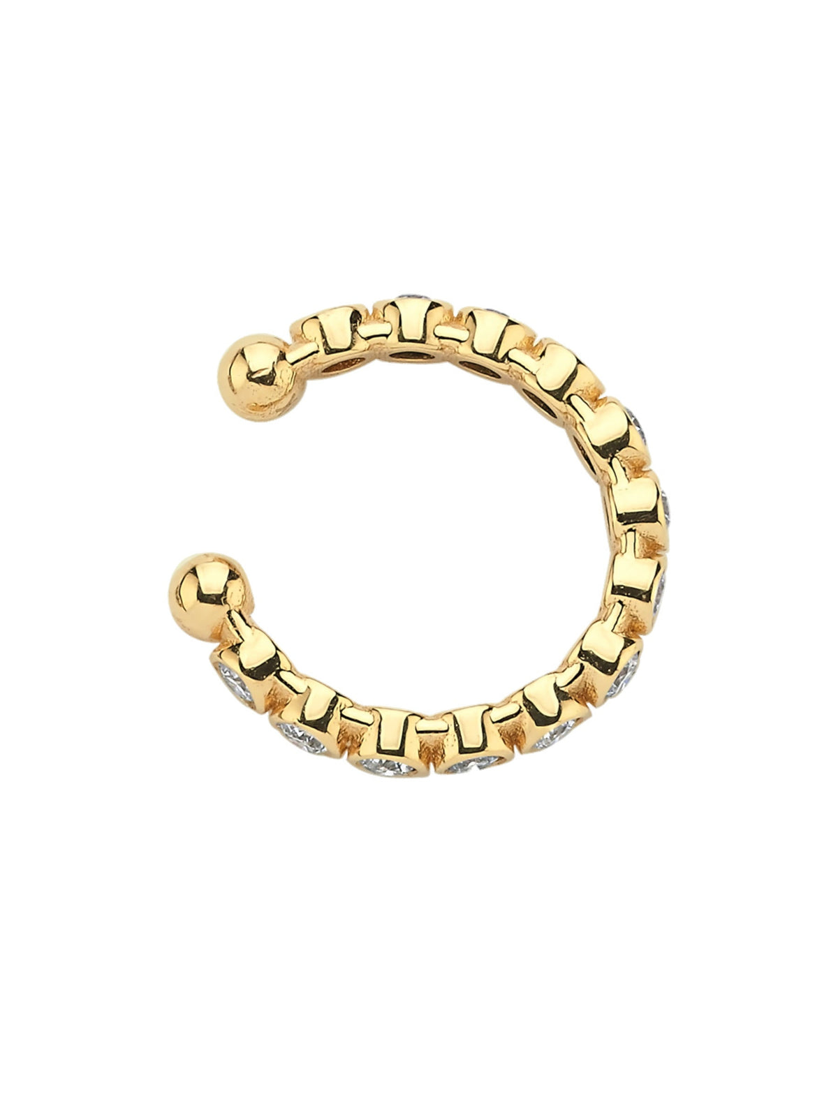 18k gold stacking earcuff with natural diamond and stackable and no piercing required, alternate angle | MIREL Fine Jewelry