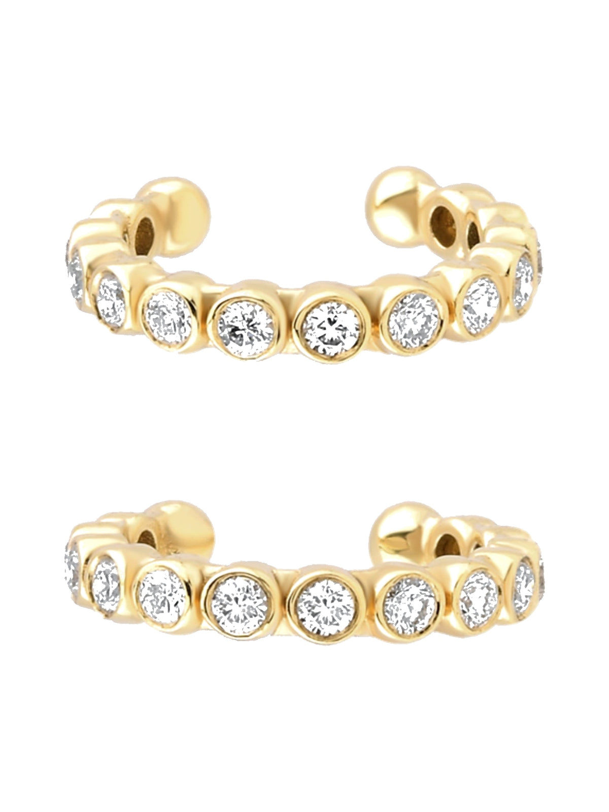 18k gold stacking earcuff with natural diamond and stackable and no piercing required, detail view | MIREL Fine Jewelry