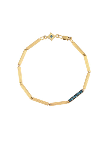 18k gold chain bracelet with blue diamond and hand-carved links, Bezant Collection | MIREL Fine Jewelry