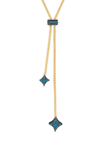 18k gold bolo-tie necklace with blue diamond and bolo-tie style, Starlight Collection | MIREL Fine Jewelry