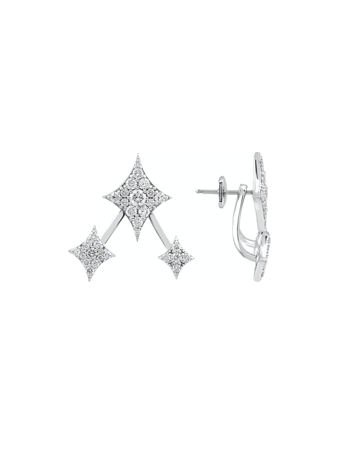 18k white gold ear jacket earrings with natural diamond, Starlight Collection | MIREL Fine Jewelry