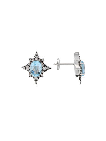 18k gold earrings with sky blue topaz, Star of Nyx Collection | MIREL Fine Jewelry