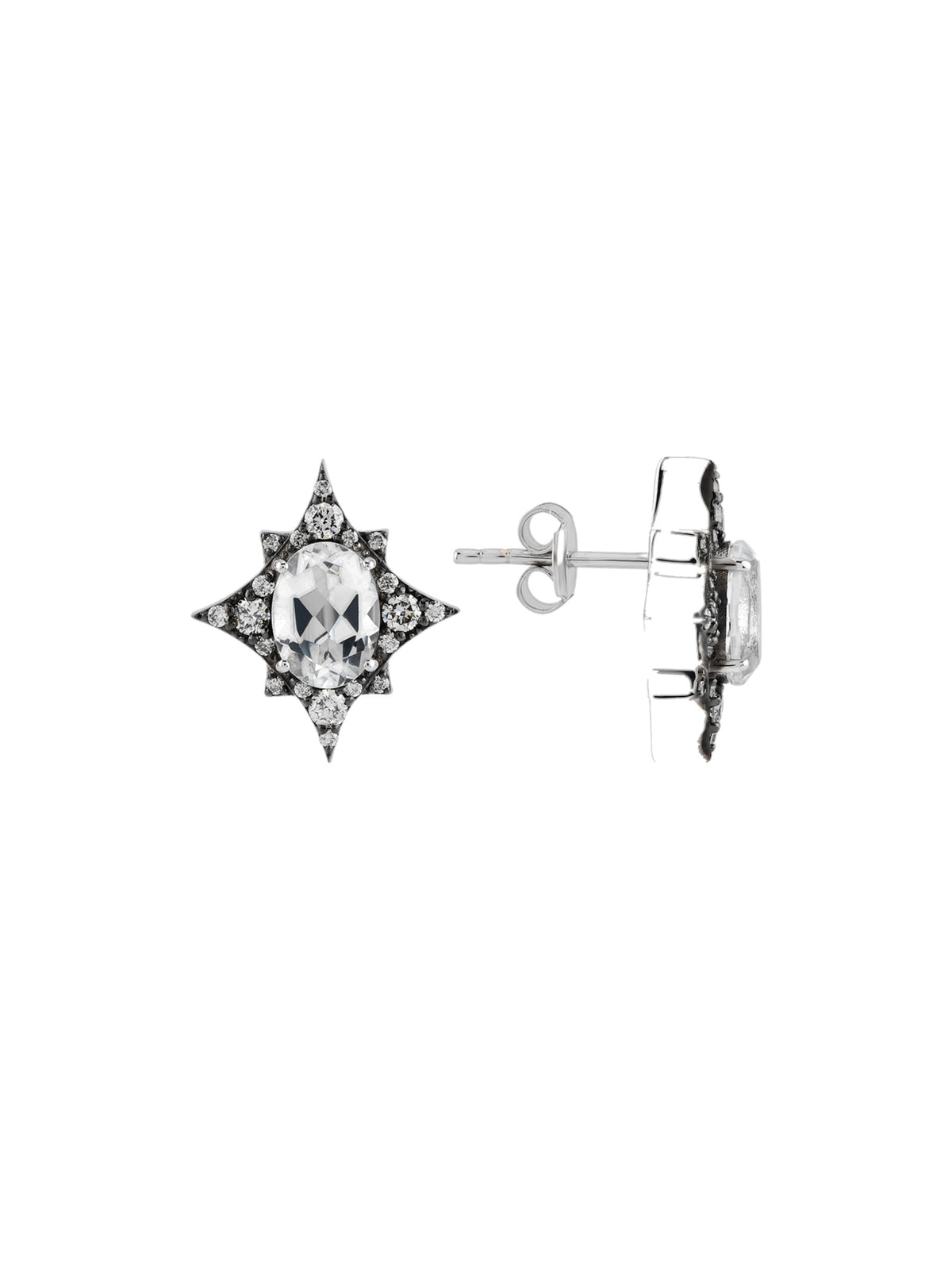 18k white gold earrings with white topaz, Star of Nyx Collection | MIREL Fine Jewelry