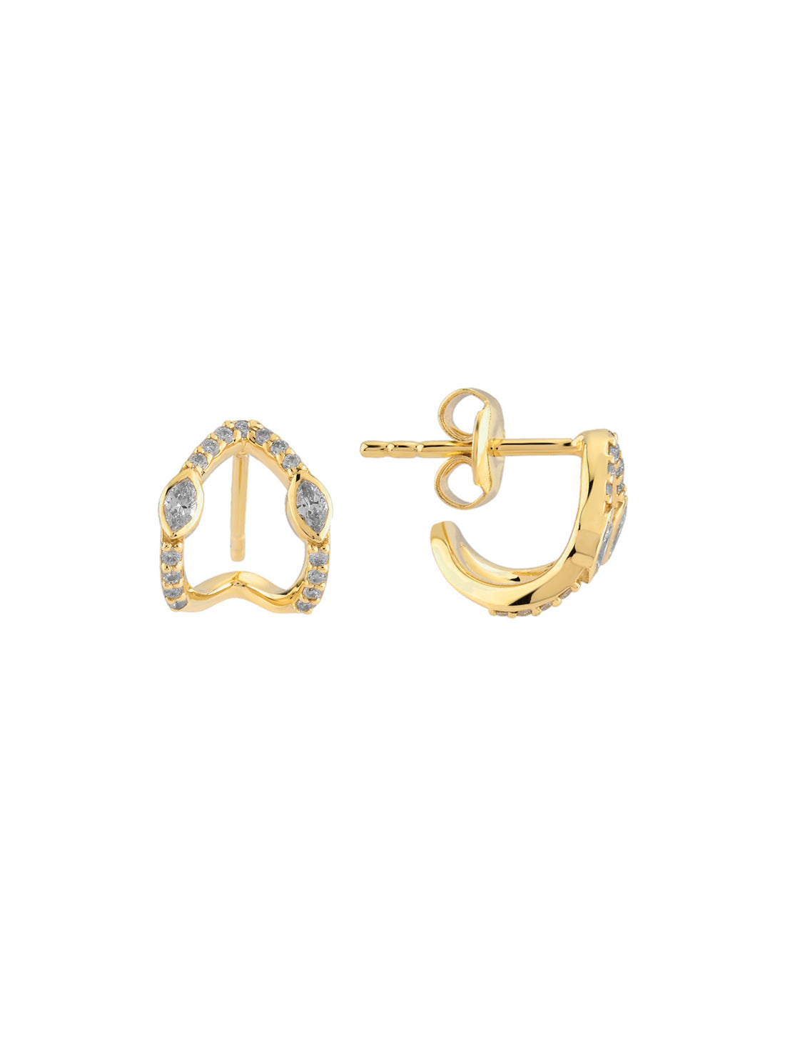 18k gold earrings with natural diamond and marquise diamond, Wishbone Collection | MIREL Fine Jewelry
