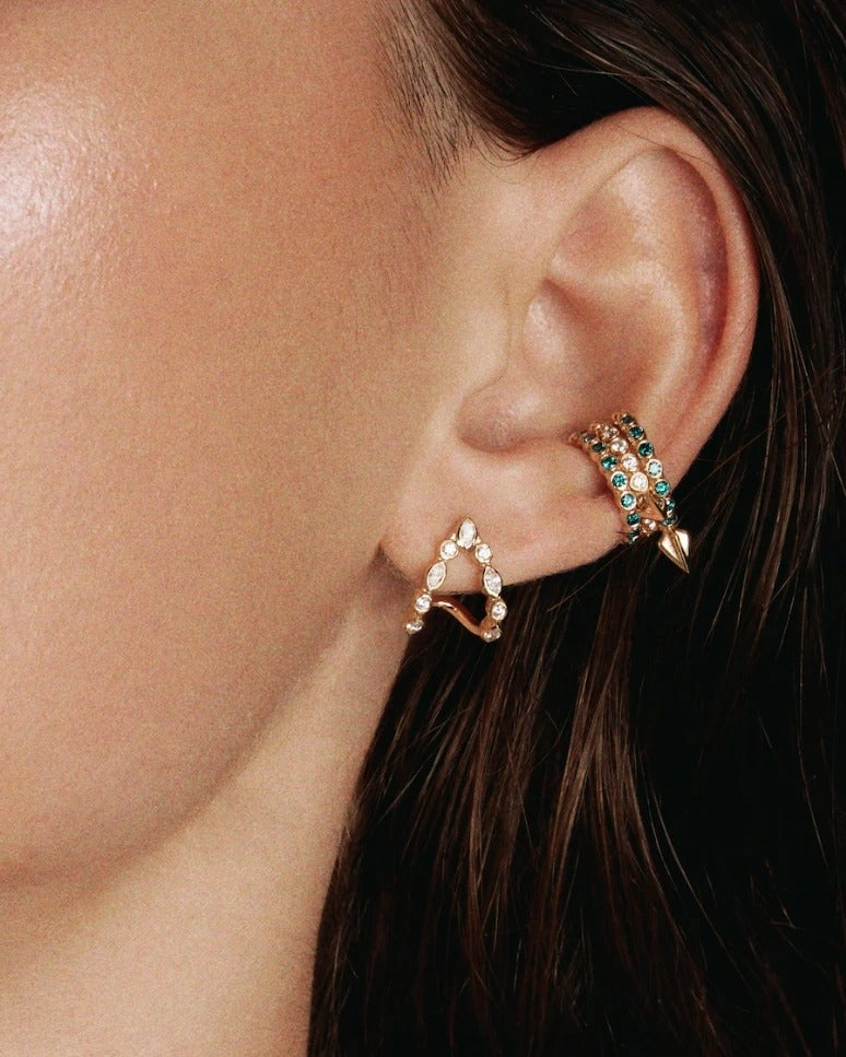 18k gold stacking earcuff with blue diamond and stackable and no piercing required | MIREL Fine Jewelry