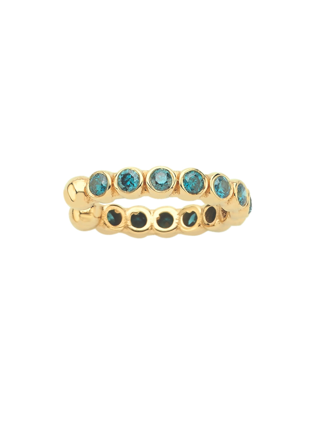 18k gold stacking earcuff with blue diamond and stackable and no piercing required, detail view | MIREL Fine Jewelry
