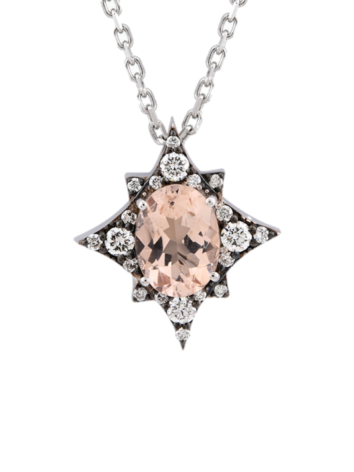 18k gold pendant necklace with natural diamond and morganite, Star of Nyx Collection | MIREL Fine Jewelry