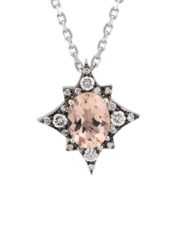 18k gold pendant necklace with natural diamond and morganite, Star of Nyx Collection | MIREL Fine Jewelry