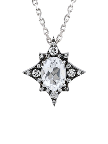 18k gold pendant necklace with natural diamond and white topaz, Star of Nyx Collection | MIREL Fine Jewelry