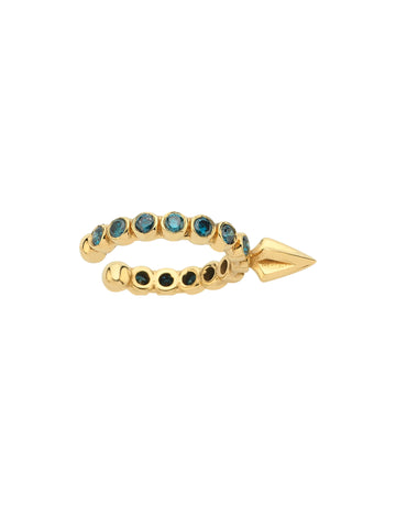 18k gold stacking earcuff with blue diamond and stackable and no piercing required | MIREL Fine Jewelry
