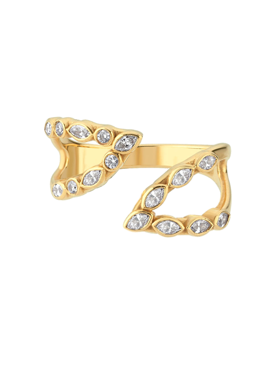 18k gold ring with natural diamond and marquise diamond, Wishbone Collection | MIREL Fine Jewelry