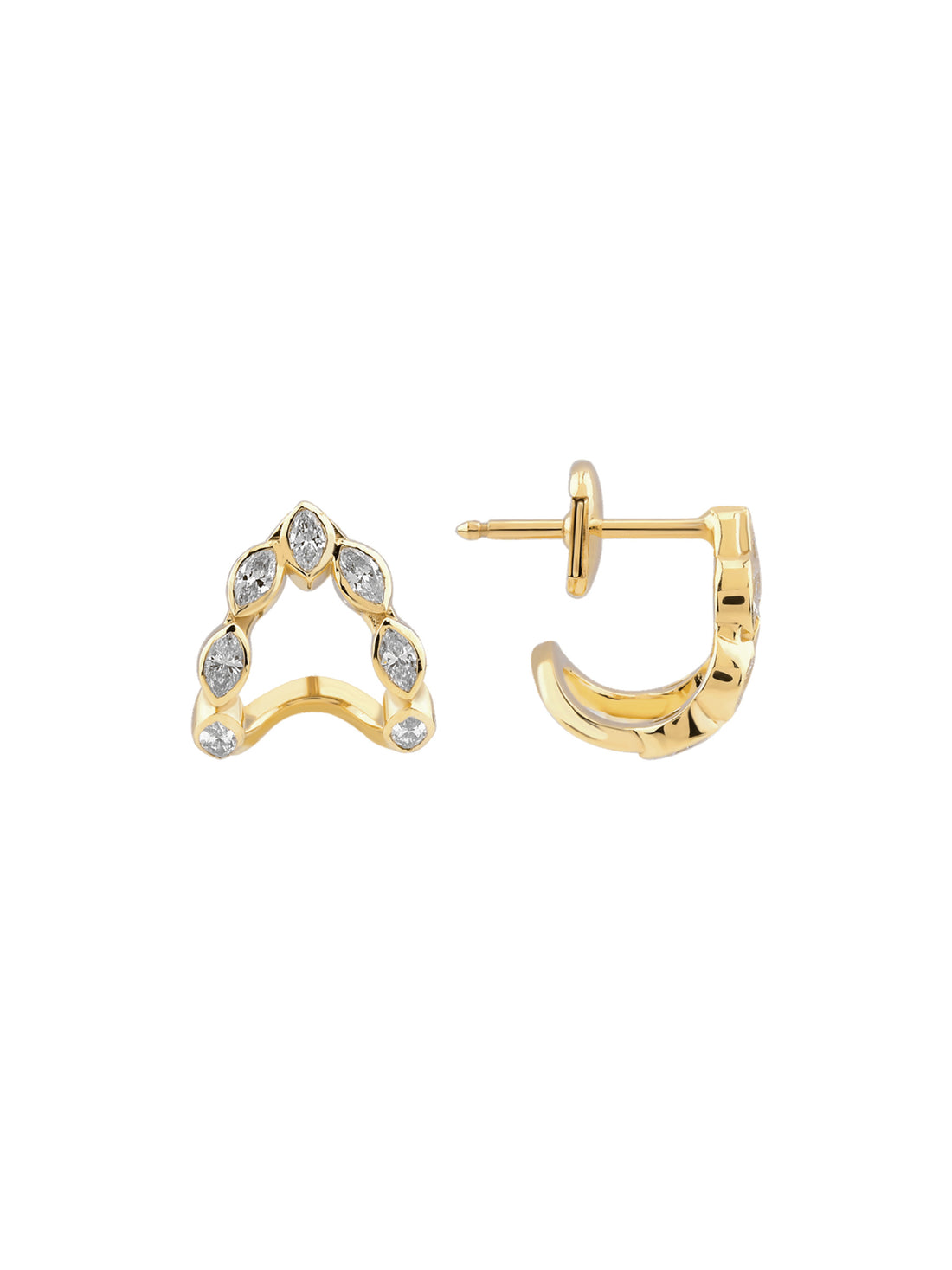 18k gold earrings with natural diamond and marquise diamond, Wishbone Collection | MIREL Fine Jewelry